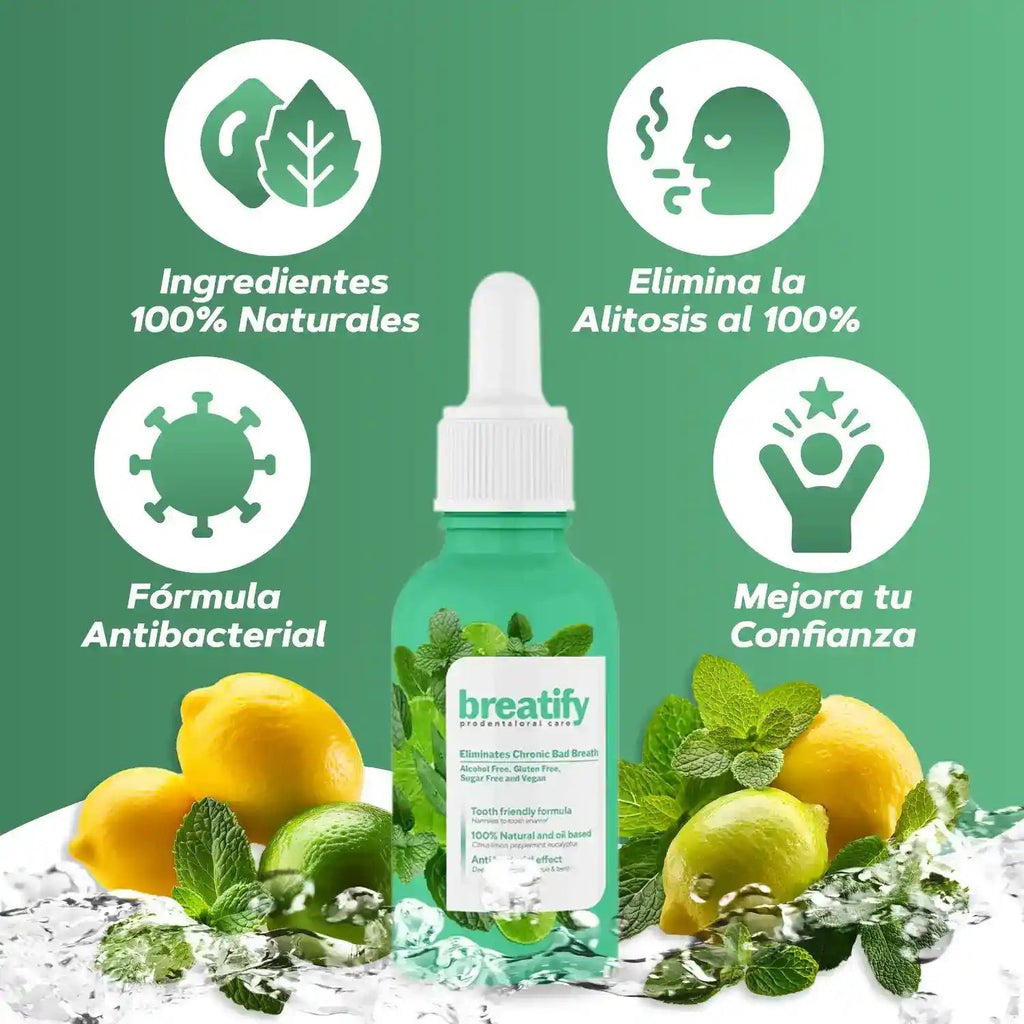 Breatify™ – Gotas Antibacterial Contra el Mal Aliento | Frescura Instantánea y Aliento Seguro